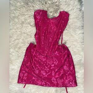 Hot Pink Lace Up Corset Mini Skirt Set